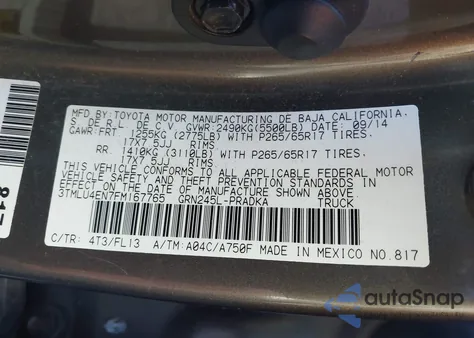 2015 Toyota Tacoma Base V6 z USA, uszkodzony, nr VIN 3TMLU4EN7FM167765